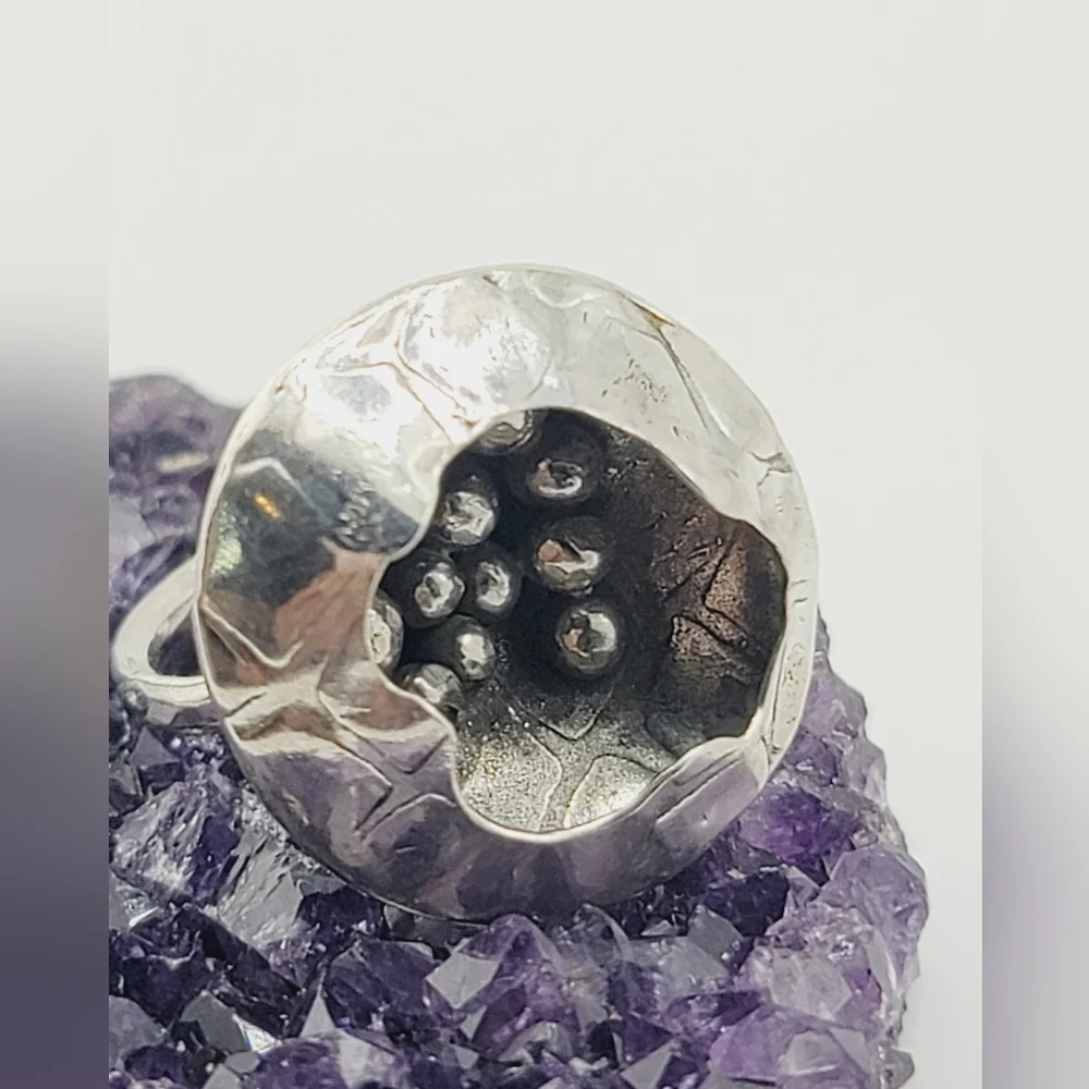 EGG NEST STATEMENT RING HANDMADE IN STERLING SILVER METAL  SIZE 7.5